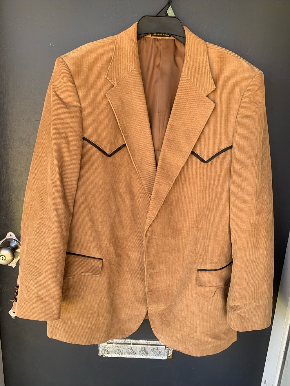Men's Tan Corduroy Blazer with Contrast Piping